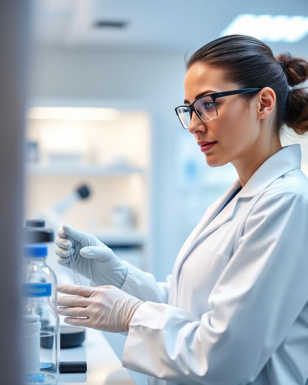 Pharmaceutical research scientist working in a modern clinical laboratory
